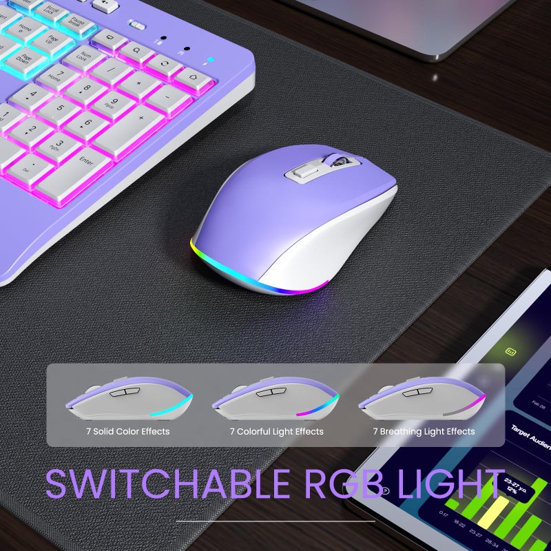 VEILZOR Wireless Keyboard and Mouse Combo- VEILZOR 2.4G Rechargeable Keyboard with Phone Holder, Ergonomic Wrist Rest, 9 RGB Backlit Effects, Silent Keyboard Mouse Set for Windows, Laptop, PC - Image 5