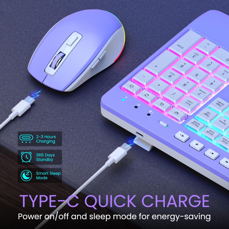 VEILZOR Wireless Keyboard and Mouse Combo- VEILZOR 2.4G Rechargeable Keyboard with Phone Holder, Ergonomic Wrist Rest, 9 RGB Backlit Effects, Silent Keyboard Mouse Set for Windows, Laptop, PC - Image 4