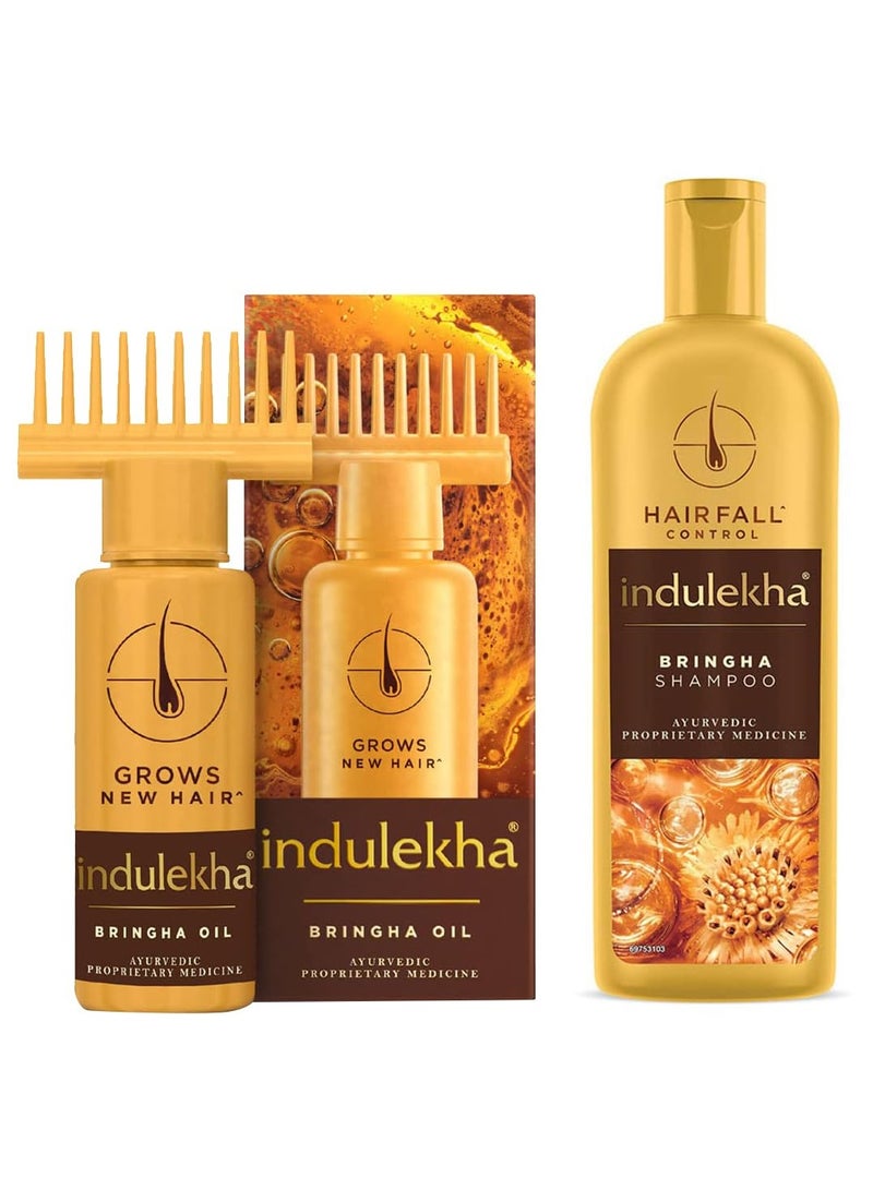 إندوليكا زيت الشعر الهندي أيورفيدا إيندوليكا برينغا 100 مل، للتحكم في تساقط الشعر وتعزيز نموه بزيت برينغاراج - زجاجة بتطبيق بالمشط للنساء، وشامبو إيندوليكا برينغا أيورفيدا 200 مل - Image 1