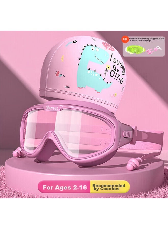 Youyou Children's Swimming Goggles And Cap, Waterproof Anti-fog Large Frame, For Boys And Girls, Swimming Pool Goggles And Cap, Six-piece Set, 6936 Pink - Image 1
