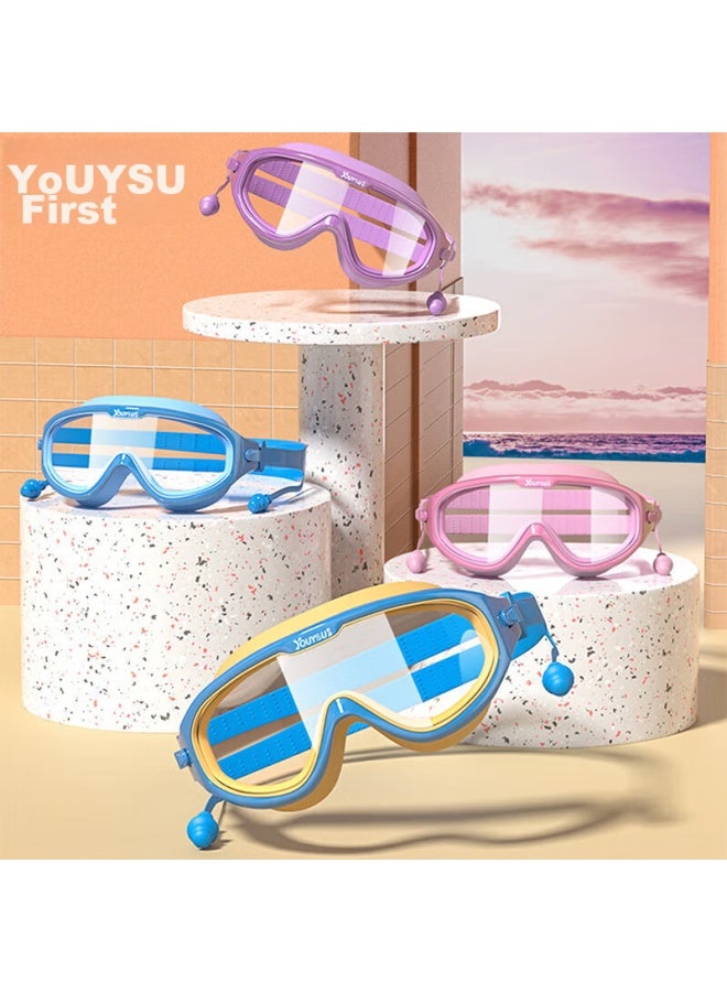 Youyou Children's Swimming Goggles And Cap, Waterproof Anti-fog Large Frame, For Boys And Girls, Swimming Pool Goggles And Cap, Six-piece Set, 6936 Pink - Image 2