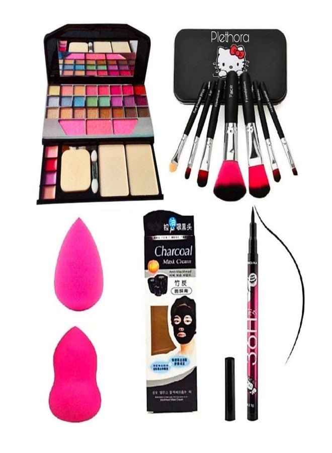 Tuch-much Tuch - Much Makeup Kit for Girls & Women| 2 Blender Puff Face Mask Sketch| Eyeliner| 7 Pieces Black Hello Kitty Makeup Brush| (Set of 6)| Multicolored Beauty Blenders - Image 2