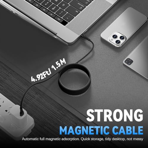 Verilux® PD 60W Magnetic Type C To Type C Cable Fast Charging 4.92Ft/1.5M, 480Mbps Data Cable C Type Fast Charging Nylon Braided for iPhone 17/17 Pro/17 Pro Max/16/15, Galaxy S25/S24/S23, MacBook - Image 4