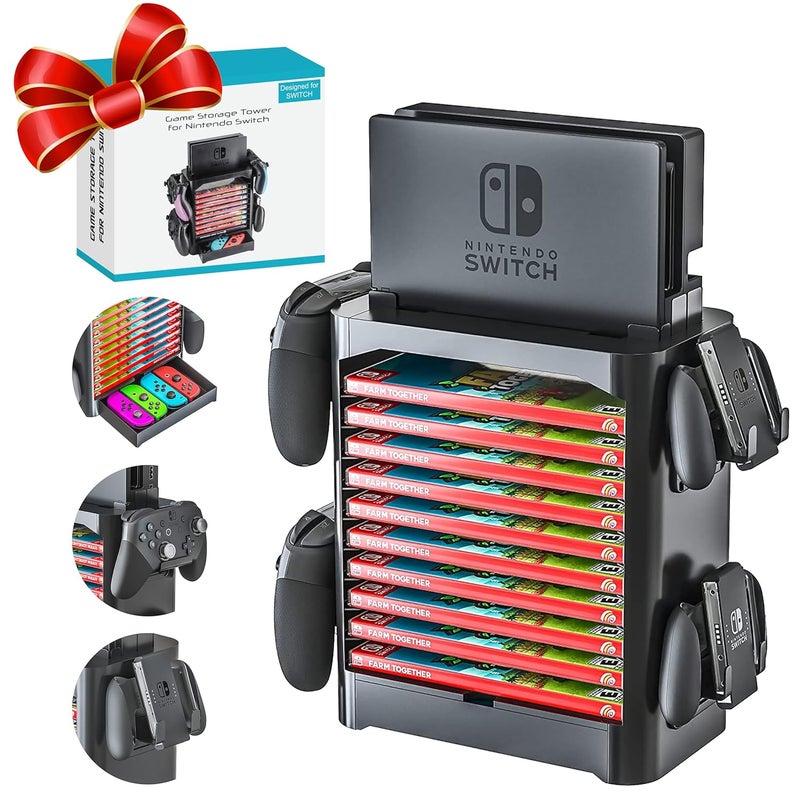 Skywin NS Compatible Nintendo Switch Games Holder, Nintendo Switch Stand, Game Disk Rack, Controller Organizer, Switch Holder Stand for Gamers, Nintendo Switch Accessories (Black) - Image 1