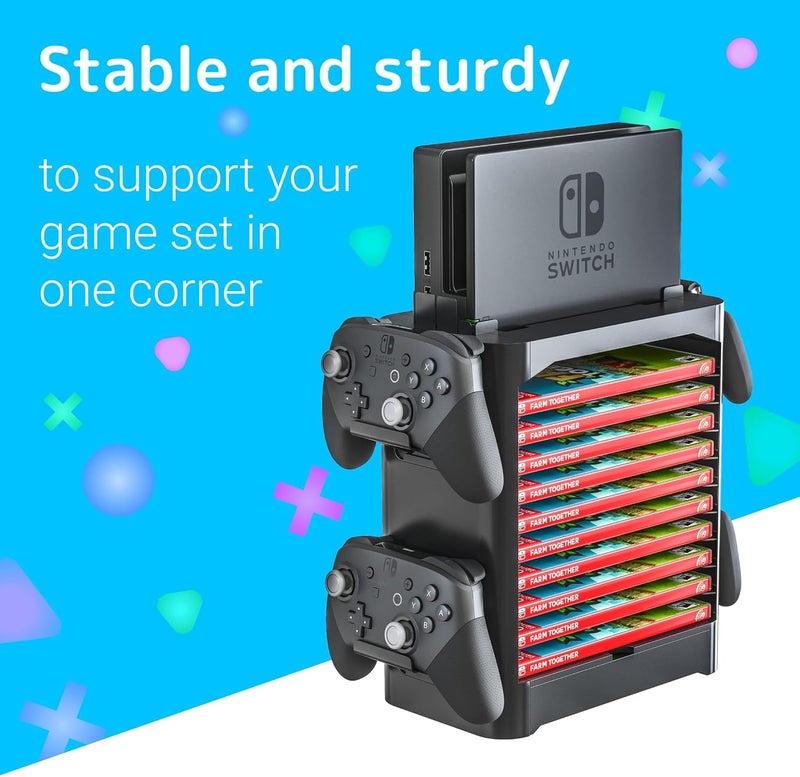 Skywin NS Compatible Nintendo Switch Games Holder, Nintendo Switch Stand, Game Disk Rack, Controller Organizer, Switch Holder Stand for Gamers, Nintendo Switch Accessories (Black) - Image 2