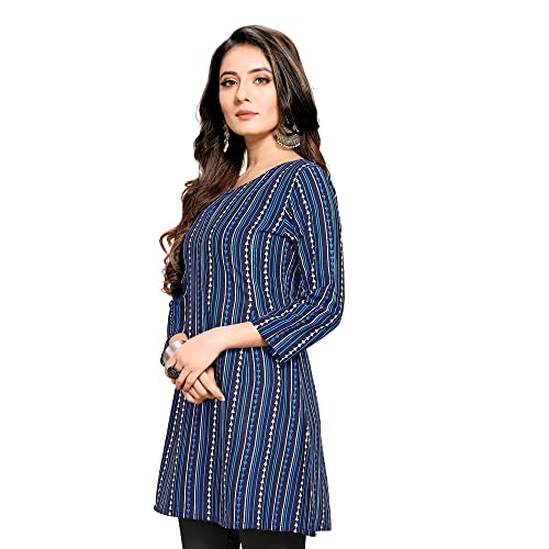 Shiv Textiles Rayon Fabric Printed Round Neck Short Kurtis for Women Top Dresses Kurti for Ladies & Girls Kurtis (Navy Blue_M) - Image 2