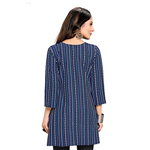 Shiv Textiles Rayon Fabric Printed Round Neck Short Kurtis for Women Top Dresses Kurti for Ladies & Girls Kurtis (Navy Blue_M) - Image 4