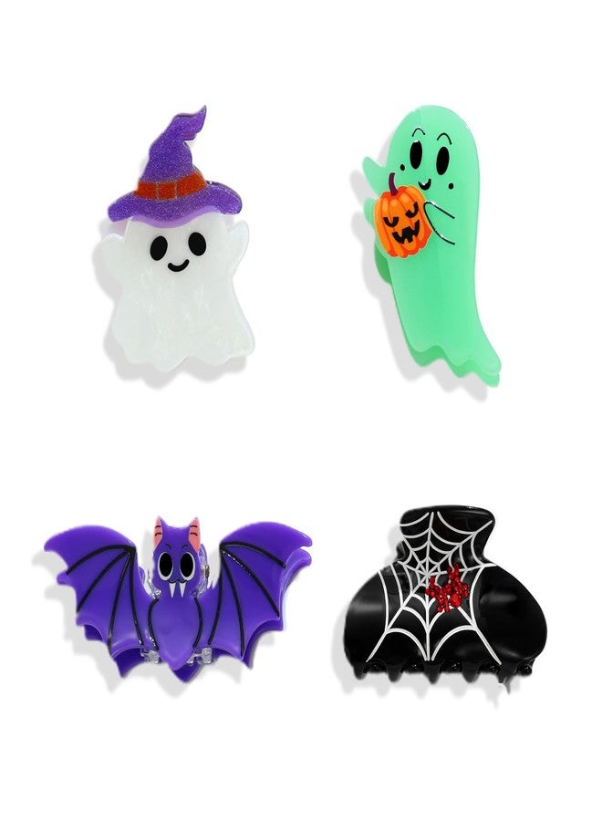 FAUTHENTICUTE 4 Pack Halloween Hair Claw Clips For Women Cute Ghost Bat And Spider Web Claw Nonslip Halloween Hair Accessories - Image 1