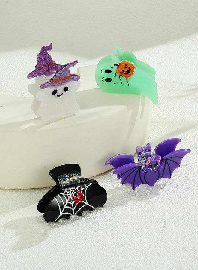 FAUTHENTICUTE 4 Pack Halloween Hair Claw Clips For Women Cute Ghost Bat And Spider Web Claw Nonslip Halloween Hair Accessories - Image 4