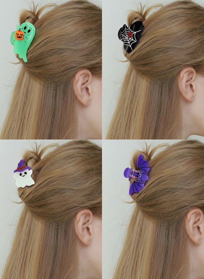 FAUTHENTICUTE 4 Pack Halloween Hair Claw Clips For Women Cute Ghost Bat And Spider Web Claw Nonslip Halloween Hair Accessories - Image 2