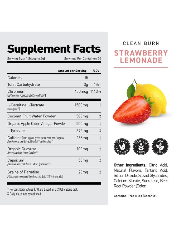 KAGED MUSCLE Kaged Clean Burn Powder 30 Servings (Strawberry Lemonade) - Image 2