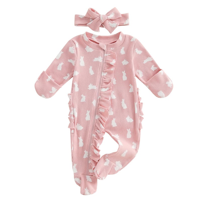 CIYCUIT Baby Girls Easter Bunny Footies Newborn Zip Up Onesie Romper Pink Newborn - Image 1