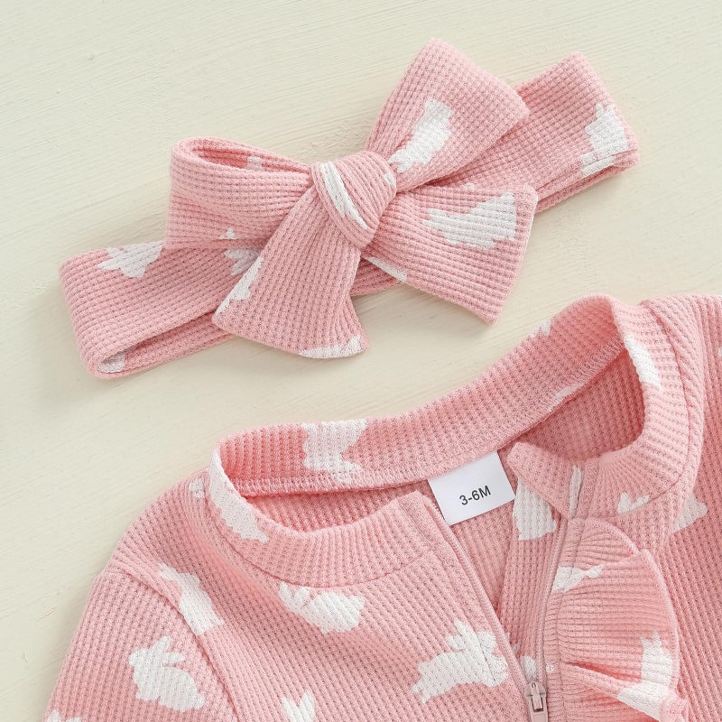 CIYCUIT Baby Girls Easter Bunny Footies Newborn Zip Up Onesie Romper Pink Newborn - Image 2