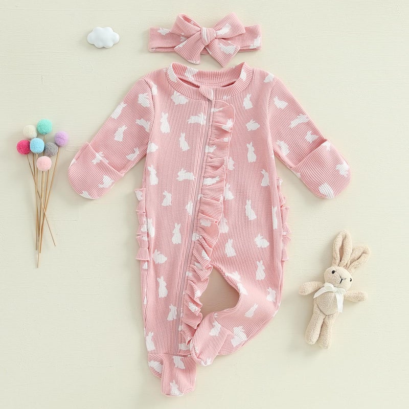 CIYCUIT Baby Girls Easter Bunny Footies Newborn Zip Up Onesie Romper Pink Newborn - Image 5