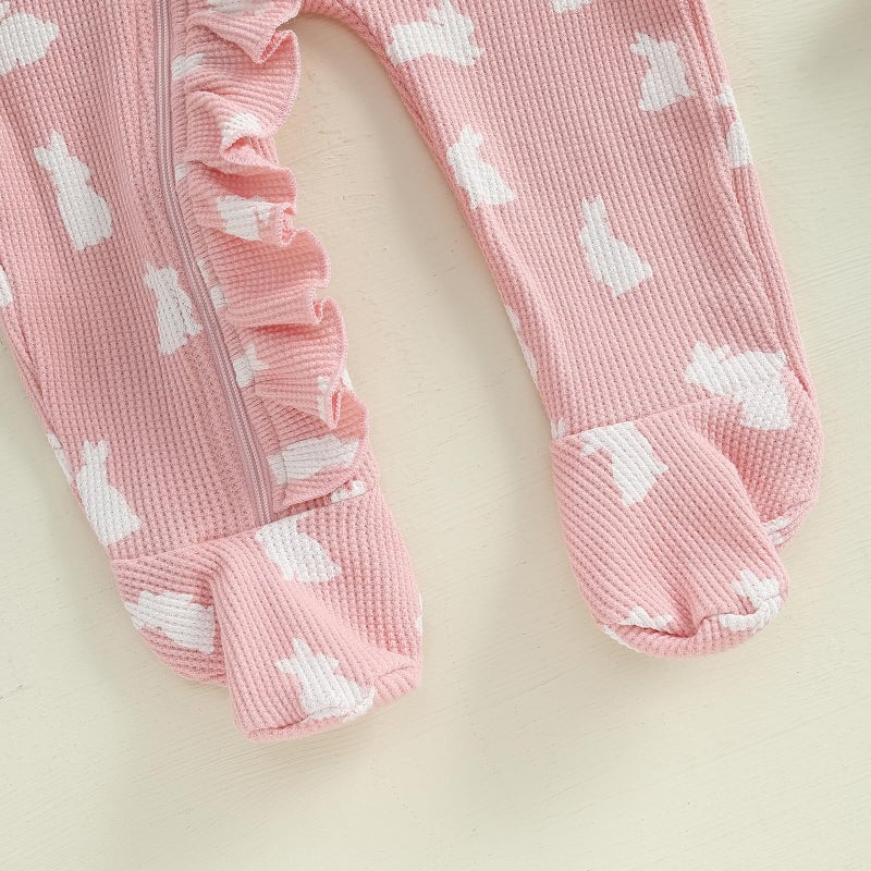 CIYCUIT Baby Girls Easter Bunny Footies Newborn Zip Up Onesie Romper Pink Newborn - Image 4