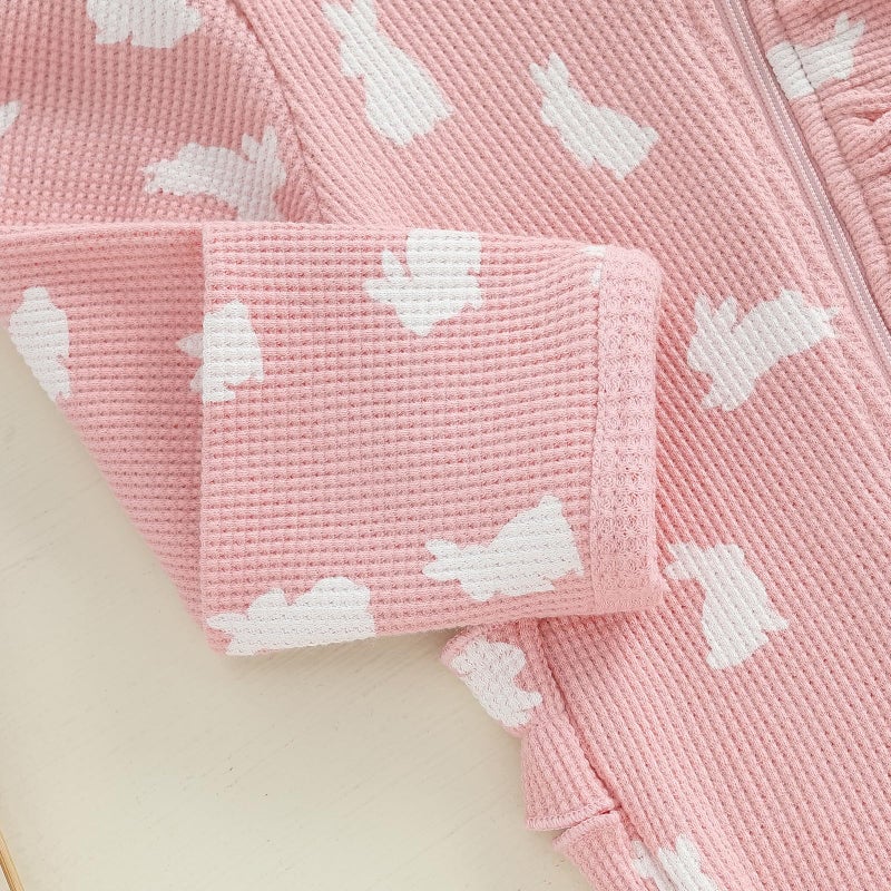 CIYCUIT Baby Girls Easter Bunny Footies Newborn Zip Up Onesie Romper Pink Newborn - Image 3