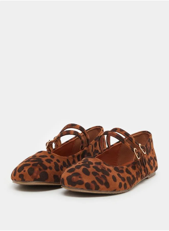 Styli Animal Print Dual Buckle Strap Mary Jane Shoes