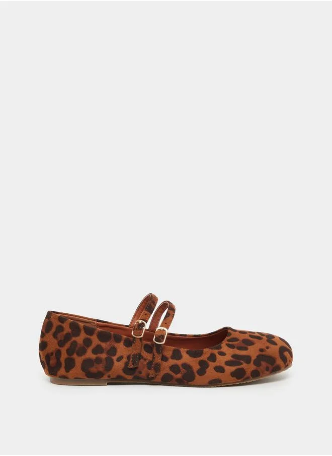Styli Animal Print Dual Buckle Strap Mary Jane Shoes