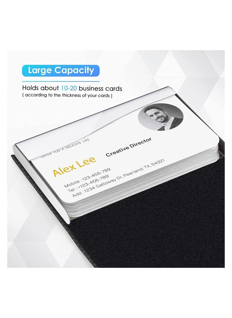 SYOSI - Business Card Holder, Business Card Case Metal Card Holders for Men & Women Professional Business Card Wallet Credit Cards Holder Name Card Holder, PU Leather & Stainless Steel, Black Carbon - Image 1