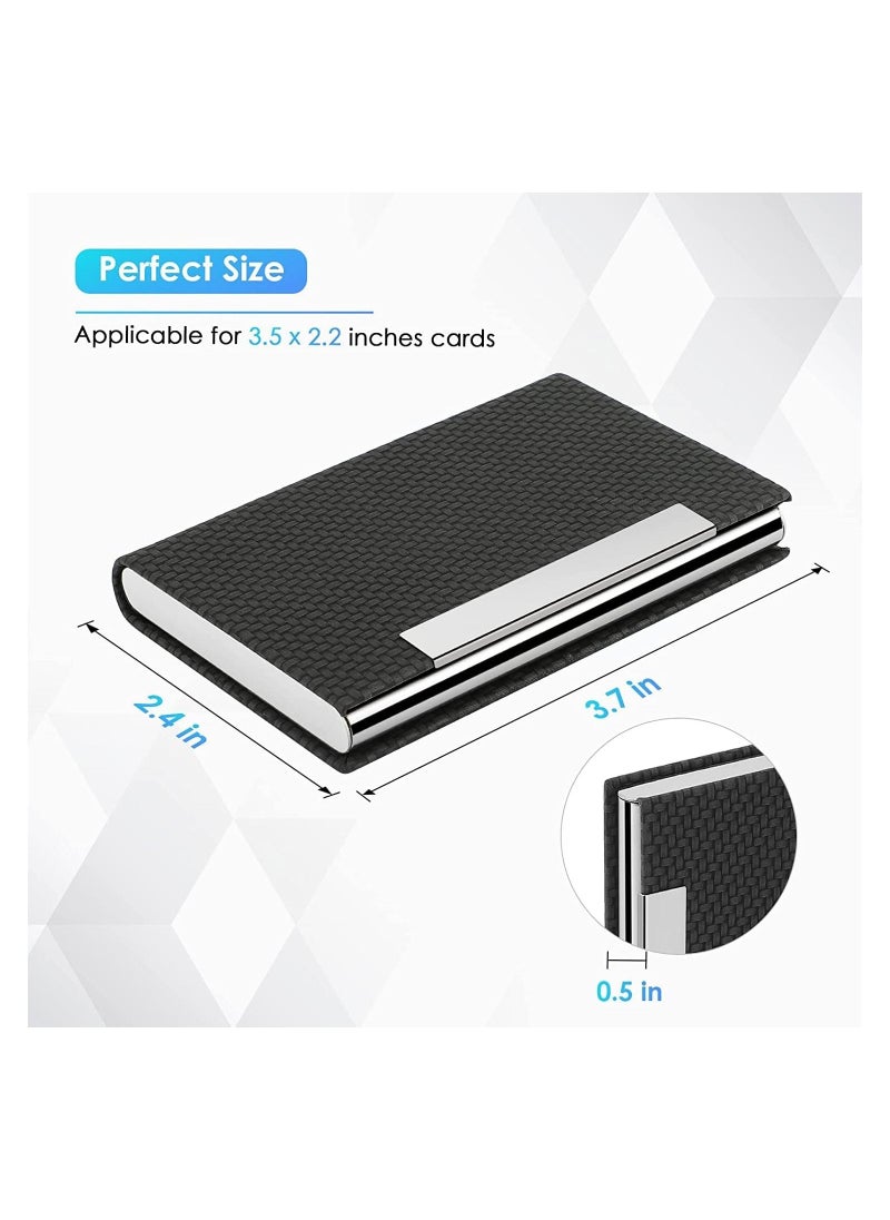 SYOSI - Business Card Holder, Business Card Case Metal Card Holders for Men & Women Professional Business Card Wallet Credit Cards Holder Name Card Holder, PU Leather & Stainless Steel, Black Carbon - Image 1