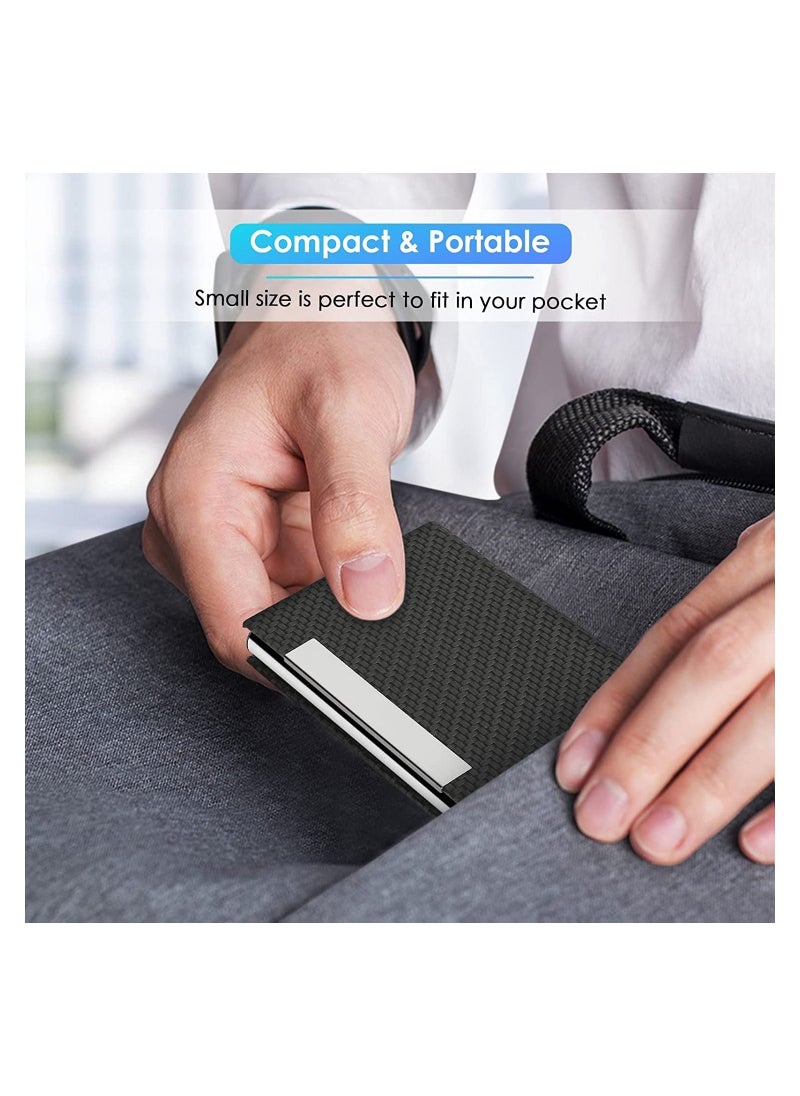 SYOSI - Business Card Holder, Business Card Case Metal Card Holders for Men & Women Professional Business Card Wallet Credit Cards Holder Name Card Holder, PU Leather & Stainless Steel, Black Carbon - Image 1