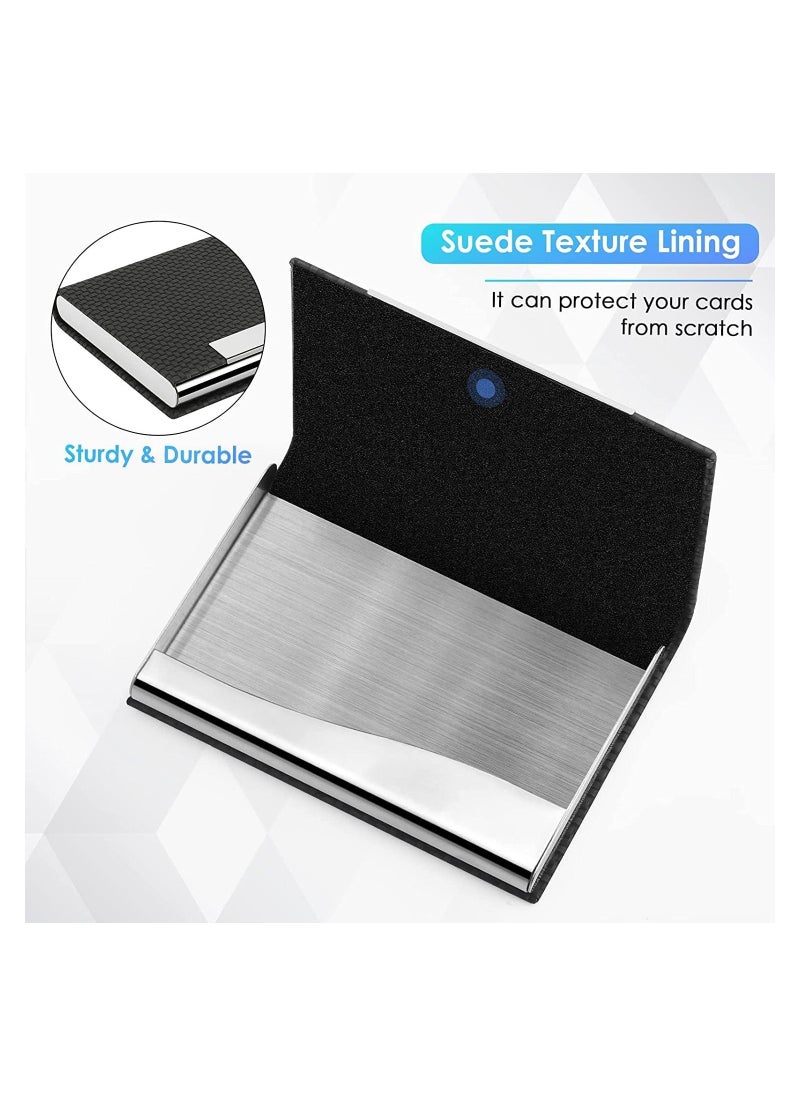 SYOSI - Business Card Holder, Business Card Case Metal Card Holders for Men & Women Professional Business Card Wallet Credit Cards Holder Name Card Holder, PU Leather & Stainless Steel, Black Carbon - Image 1