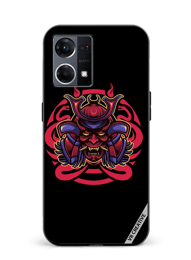 VR CREATIVE Protective Case Cover For Oppo Reno8 4G Japanese Samurai Mask Design Multicolour - Image 1