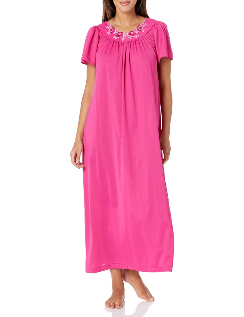 Shadowline Women's Petals 53 Inch Short Flutter Sleeve Long Gown, Raspberry, S - Image 5