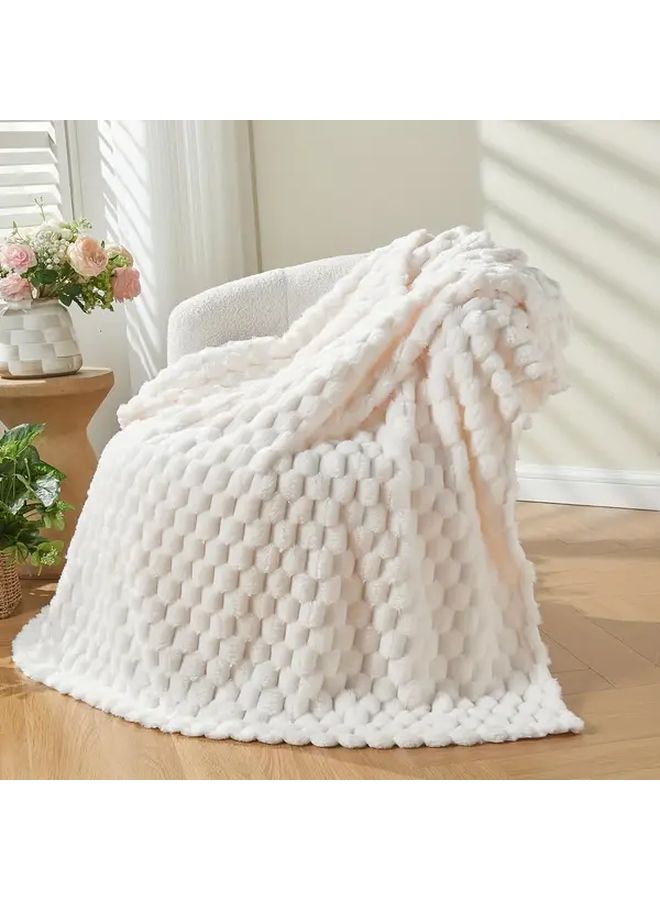 White Plush Fleece Throw Blanket 39x59 Inch Thick Warm All Season Couch Bed - Image 5