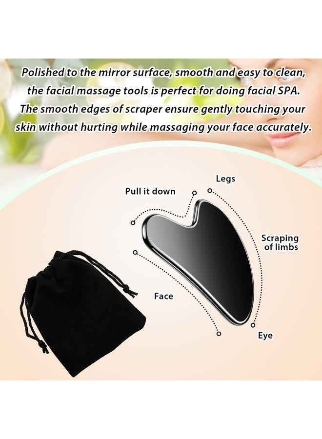 Nuanchu Stainless Steel Gua Sha Facial Tools Guasha for Face Metal Gua Sha Tighten Skin Massage Guasha Beauty Tool for Body Eyes Neck Massager with Travel Pouch Skin Care Gifts (Black)  - Image 4