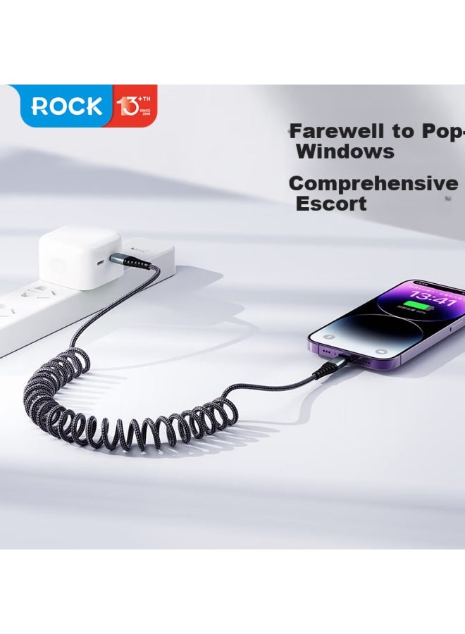 Rock Apple Data Cable Car Charger Line Portable Spring Telescopic Flash Charging Line For Iphone 14/13 Pro/12/11 Ipad Mobile Phone Lightning Fast Charging Line - Image 4
