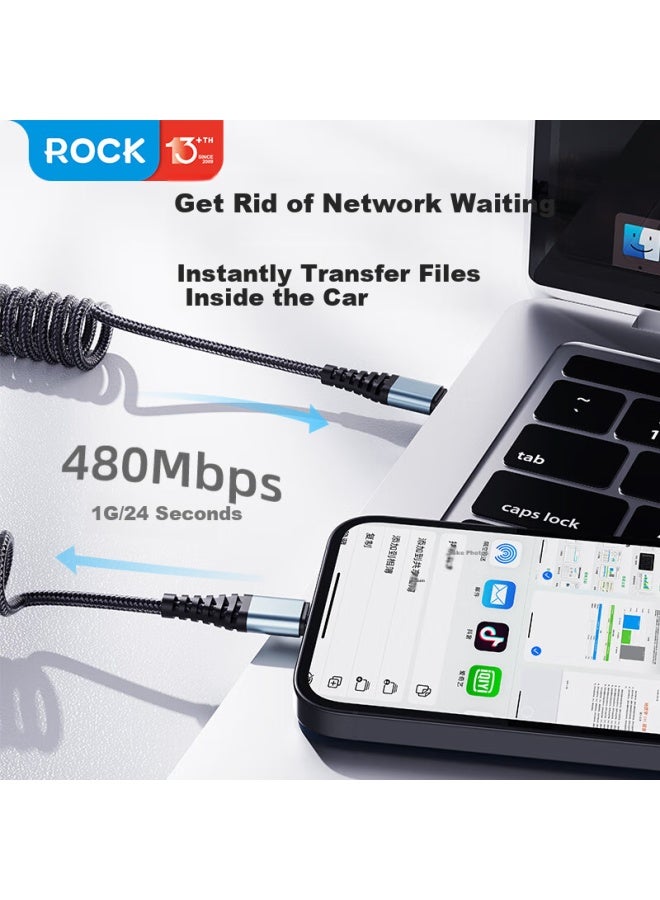 Rock Apple Data Cable Car Charger Line Portable Spring Telescopic Flash Charging Line For Iphone 14/13 Pro/12/11 Ipad Mobile Phone Lightning Fast Charging Line - Image 5