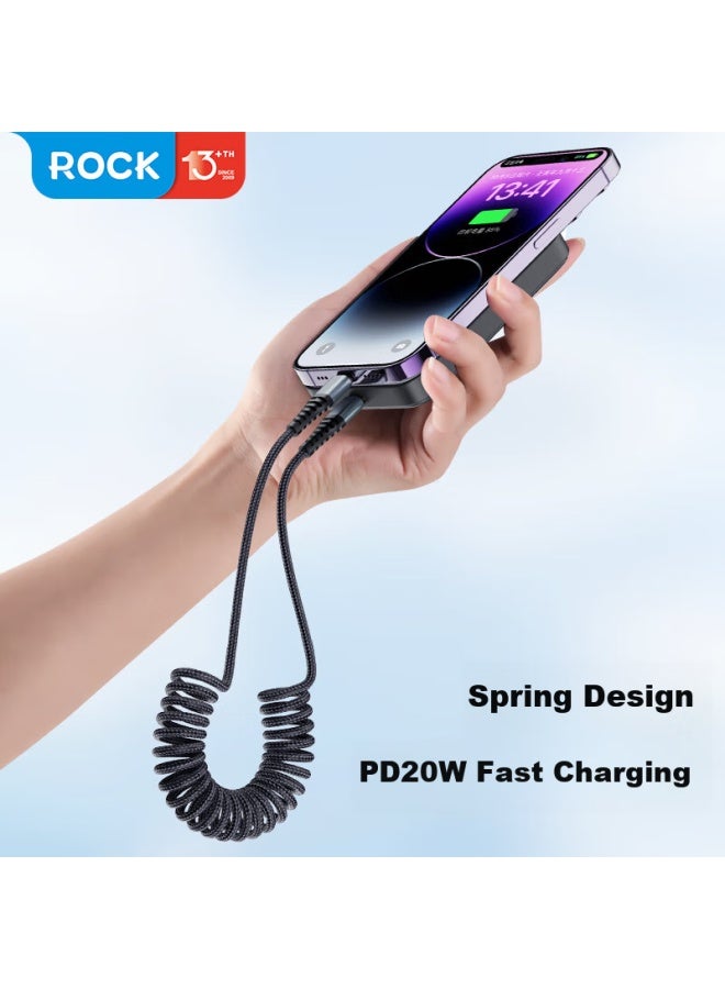 Rock Apple Data Cable Car Charger Line Portable Spring Telescopic Flash Charging Line For Iphone 14/13 Pro/12/11 Ipad Mobile Phone Lightning Fast Charging Line - Image 2