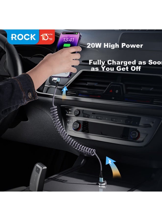 Rock Apple Data Cable Car Charger Line Portable Spring Telescopic Flash Charging Line For Iphone 14/13 Pro/12/11 Ipad Mobile Phone Lightning Fast Charging Line - Image 3