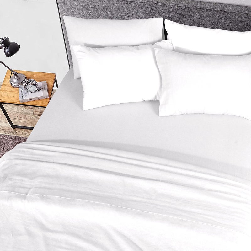 Sleepdown 100% Cotton Flannel Sheets Queen Size - Super Soft  Heavyweight  Double Brushed  Anti-Pill Flannel Queen Sheets - 16"" Deep Pocket Queen Fitted Sheet X2 Side Pockets (Queen  White) - Image 2