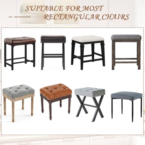 Levoberg Bar Stool Cover Rectangle Waterproof PU Counter Height Barstool Slipcovers Rectangular Vanity Stool Cover Kitchen Counter Saddle Seat Cover for Wooden Metal Bench Set of 2 Coffee - Image 5