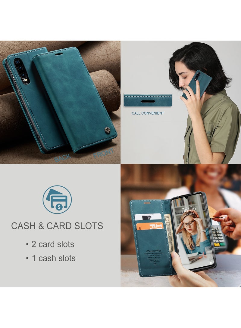 كيس مي جراب موبايل من الجلد الصناعي الفاخر  013 وحامل للكروت و البطاقات متوافق مع Huawei P30 (اخضر) - Image 5