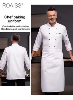 roaiss 2-Piece Chef Uniform And Apron Set Unisex Stand-Collar Long-Sleeved Double-Breasted Top And Matching Apron In The Same Color  - Image 3