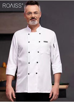 roaiss 2-Piece Chef Uniform And Apron Set Unisex Stand-Collar Long-Sleeved Double-Breasted Top And Matching Apron In The Same Color  - Image 4