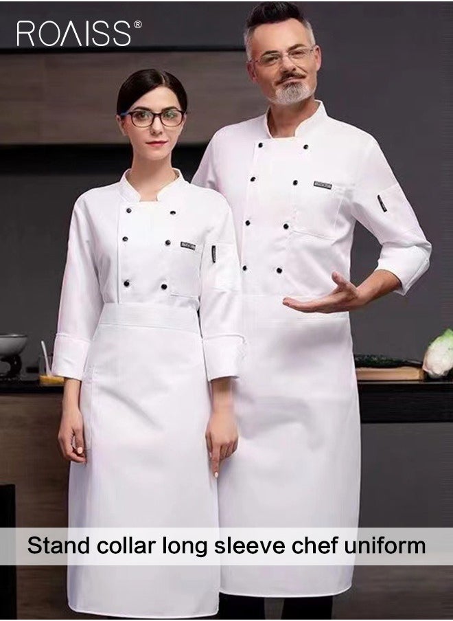 roaiss - 2-Piece Chef Uniform And Apron Set Unisex Stand-Collar Long-Sleeved Double-Breasted Top And Matching Apron In The Same Color - Image 1