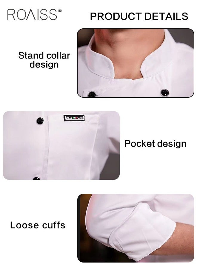 roaiss - 2-Piece Chef Uniform And Apron Set Unisex Stand-Collar Long-Sleeved Double-Breasted Top And Matching Apron In The Same Color - Image 1