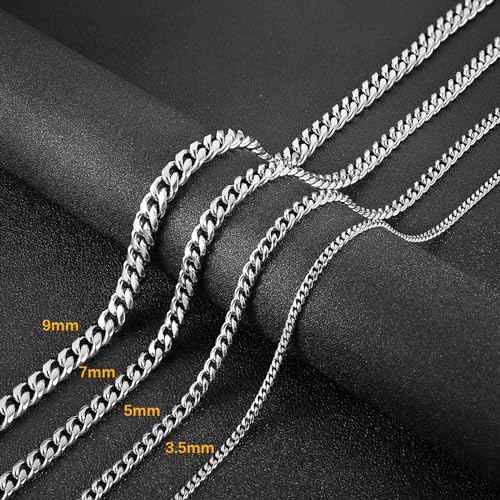 HZMAN 7mm Cuban Chain for Men Stainless Steel Men's Silver Chain Diamond Cut Hip Hop Link Chains Necklace 16-30 Inch (24in) - Image 4