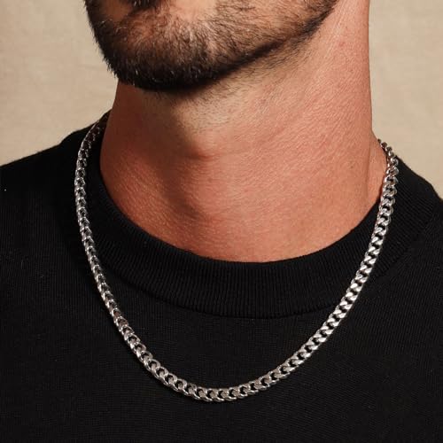 HZMAN 7mm Cuban Chain for Men Stainless Steel Men's Silver Chain Diamond Cut Hip Hop Link Chains Necklace 16-30 Inch (24in) - Image 2