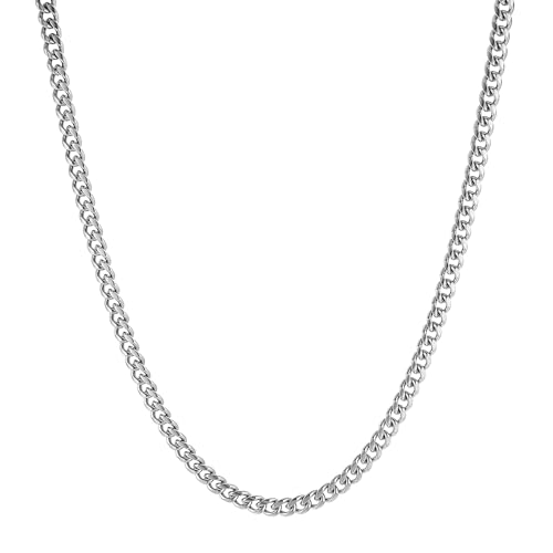 HZMAN 7mm Cuban Chain for Men Stainless Steel Men's Silver Chain Diamond Cut Hip Hop Link Chains Necklace 16-30 Inch (24in) - Image 1