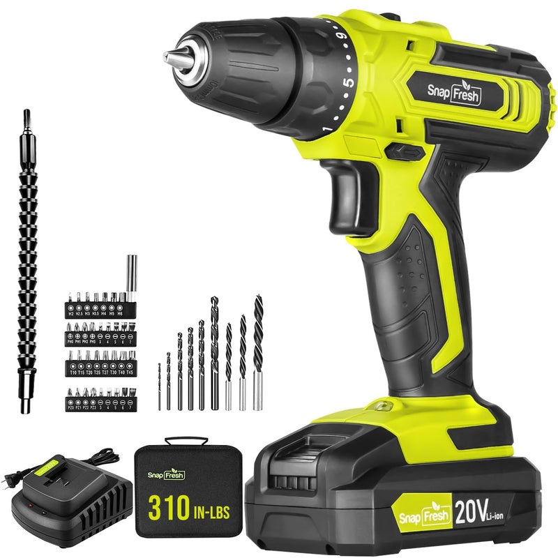 Snapfresh 20V Cordless Drill - 3/8 In Power Drill Set With 2 Variable Speed  21+1 Torque Setting  Led  43Pcs Drill Bits Impact Driver/Drill Kit For Home  Diy 2.0Ah Battery & Fast Charger Included - Image 1