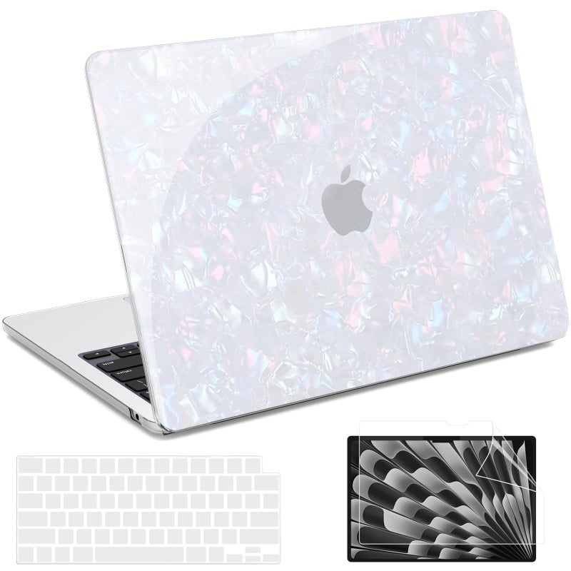 B BELK Compatible with MacBook Air 13 inch Case 2025, Glitter MacBook Air M2 M3 M4 Case 2024-2022 Models A3113 A3240 A2681, Sturdy Protective Laptop Hard Shell + Keyboard&Screen Covers, Pearly-Luster - Image 1