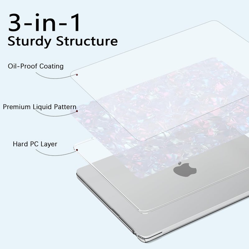 B BELK Compatible with MacBook Air 13 inch Case 2025, Glitter MacBook Air M2 M3 M4 Case 2024-2022 Models A3113 A3240 A2681, Sturdy Protective Laptop Hard Shell + Keyboard&Screen Covers, Pearly-Luster - Image 5
