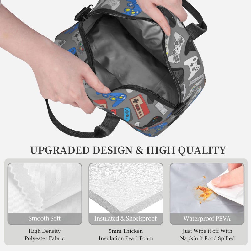 Perinsto Colorful Video Game Controller Background Lunch Bag Reusable Insulated Lunch Tote Bag Lunchbox Container With Adjustable Shoulder Strap For Office Work School Picnic Travel - Image 4