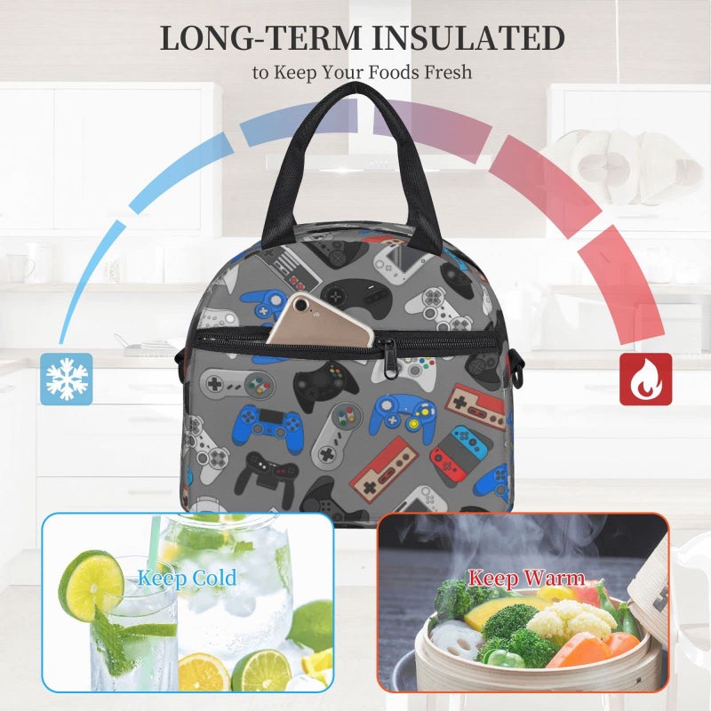 Perinsto Colorful Video Game Controller Background Lunch Bag Reusable Insulated Lunch Tote Bag Lunchbox Container With Adjustable Shoulder Strap For Office Work School Picnic Travel - Image 5