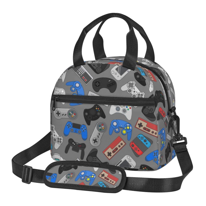 Perinsto Colorful Video Game Controller Background Lunch Bag Reusable Insulated Lunch Tote Bag Lunchbox Container With Adjustable Shoulder Strap For Office Work School Picnic Travel - Image 1